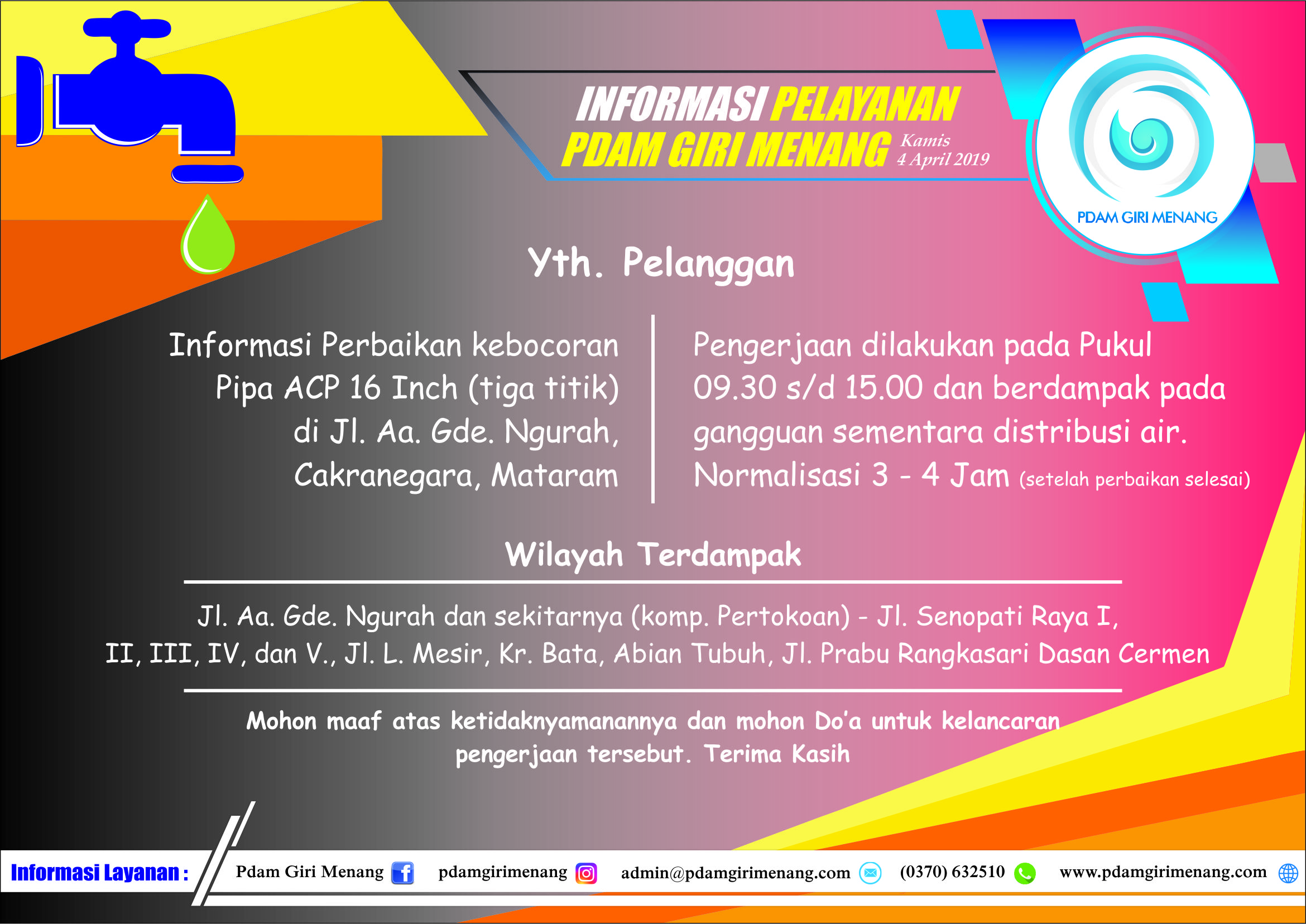 Informasi Pelayanan PDAM Giri Menang