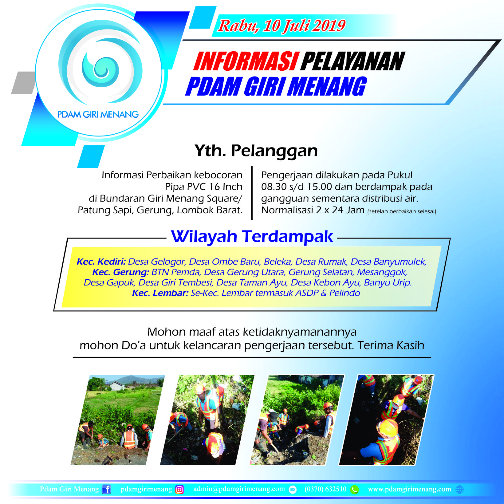 Informasi Pelayanan PDAM Giri Menang