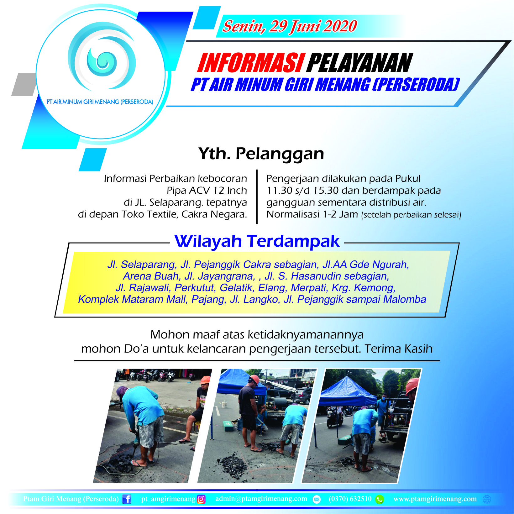 Informasi Gangguan Pelayanan PT Air Minum Giri Menang (Perseroda)