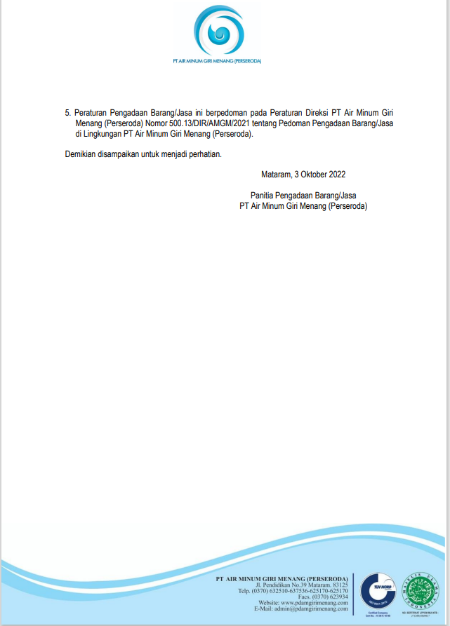 Pengumuman Tender Pengadaan dan Pemasangan Pipa dengan Sistem HDD di Desa Beleka