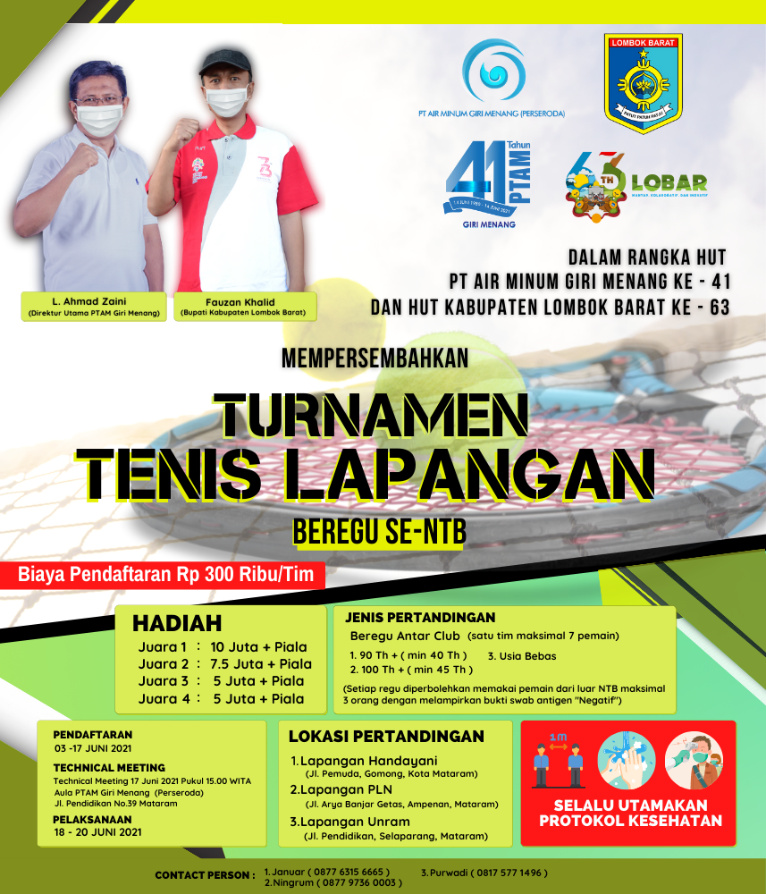Turnamen Tenis Se-NTB Dalam Rangka HUT PTAM Giri Menang ke 41 dan HUT Kab. Lobar Ke 63
