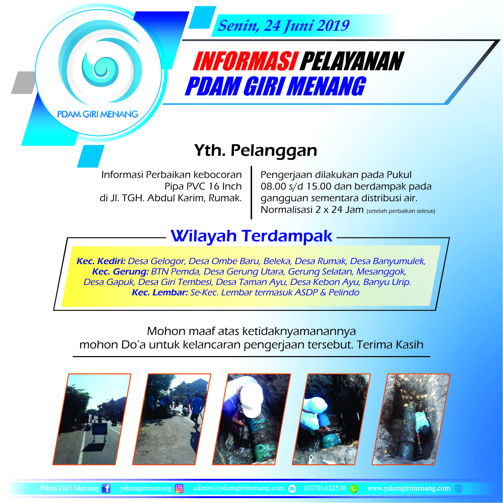 Informasi Pelayanan PDAM Giri Menang