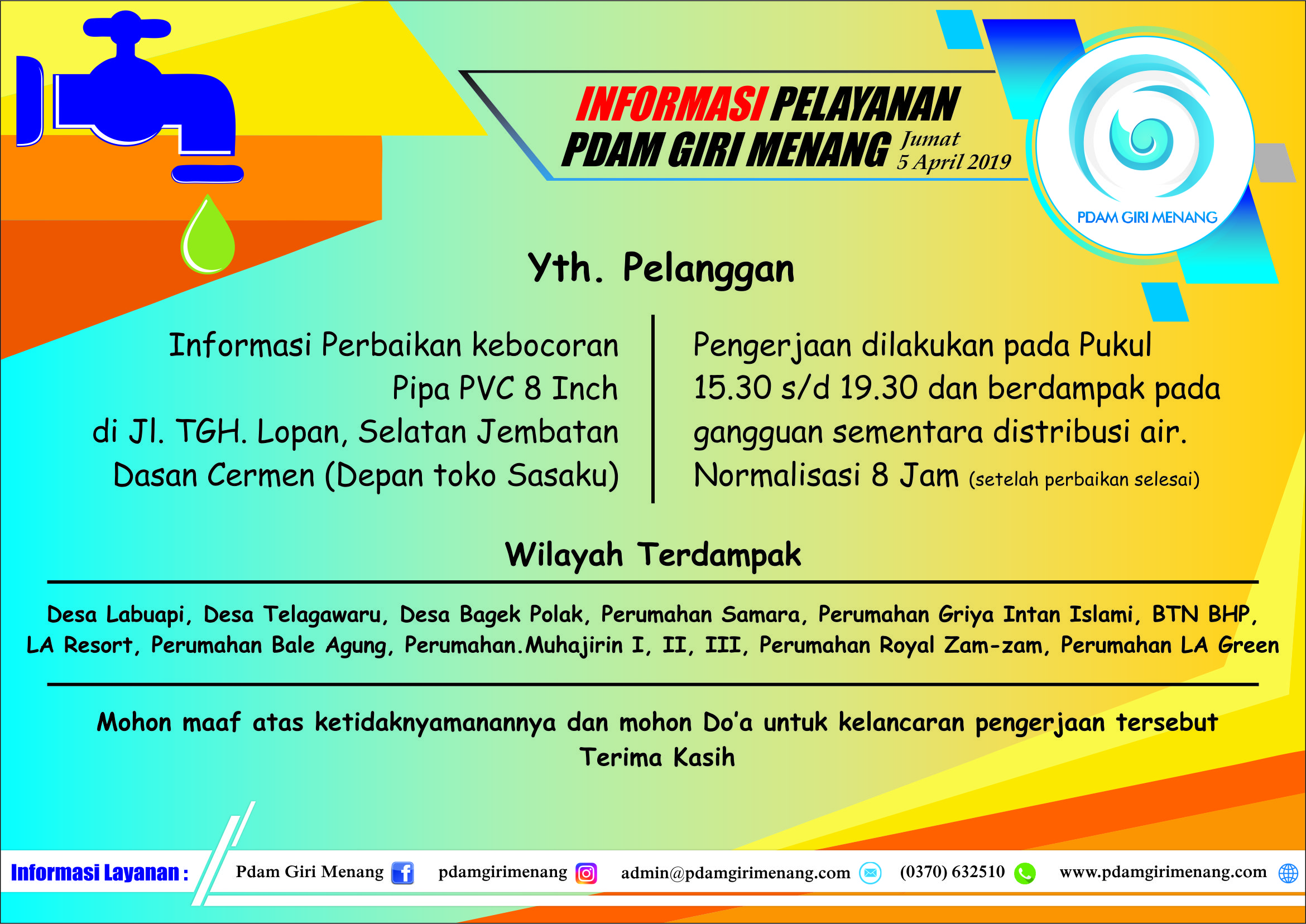 Informasi Pelayanan PDAM Giri Menang