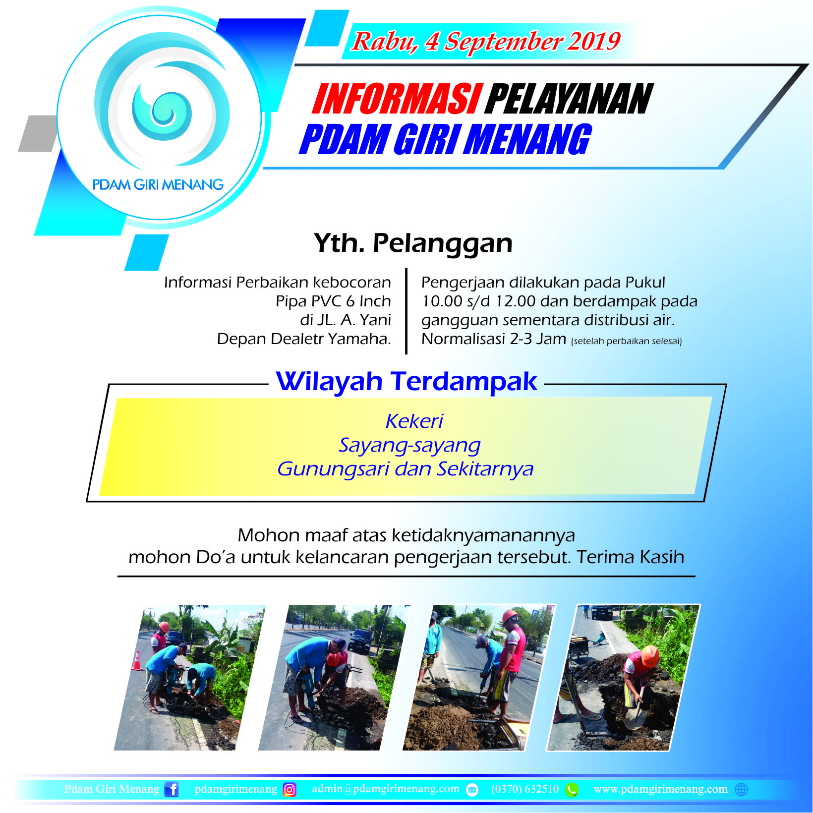 Informasi Pelayanan PDAM Giri Menang