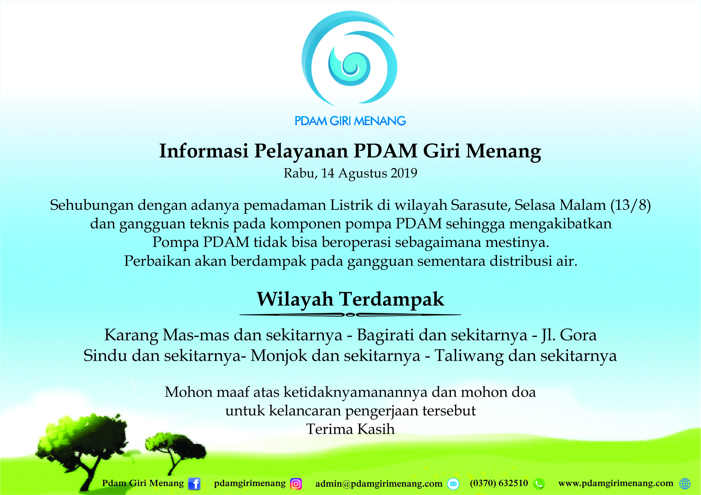 Informasi Pelayanan PDAM Giri Menang