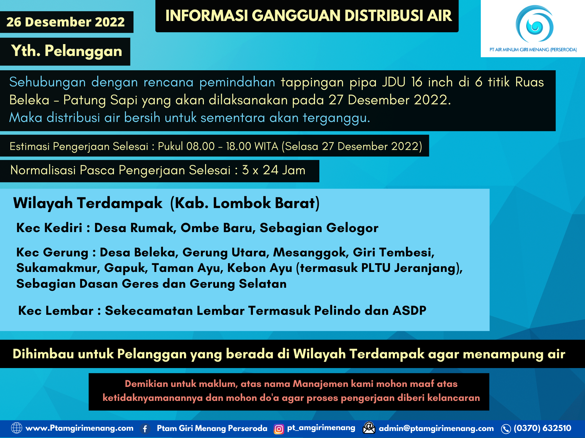Informasi Gangguan Distribusi Air