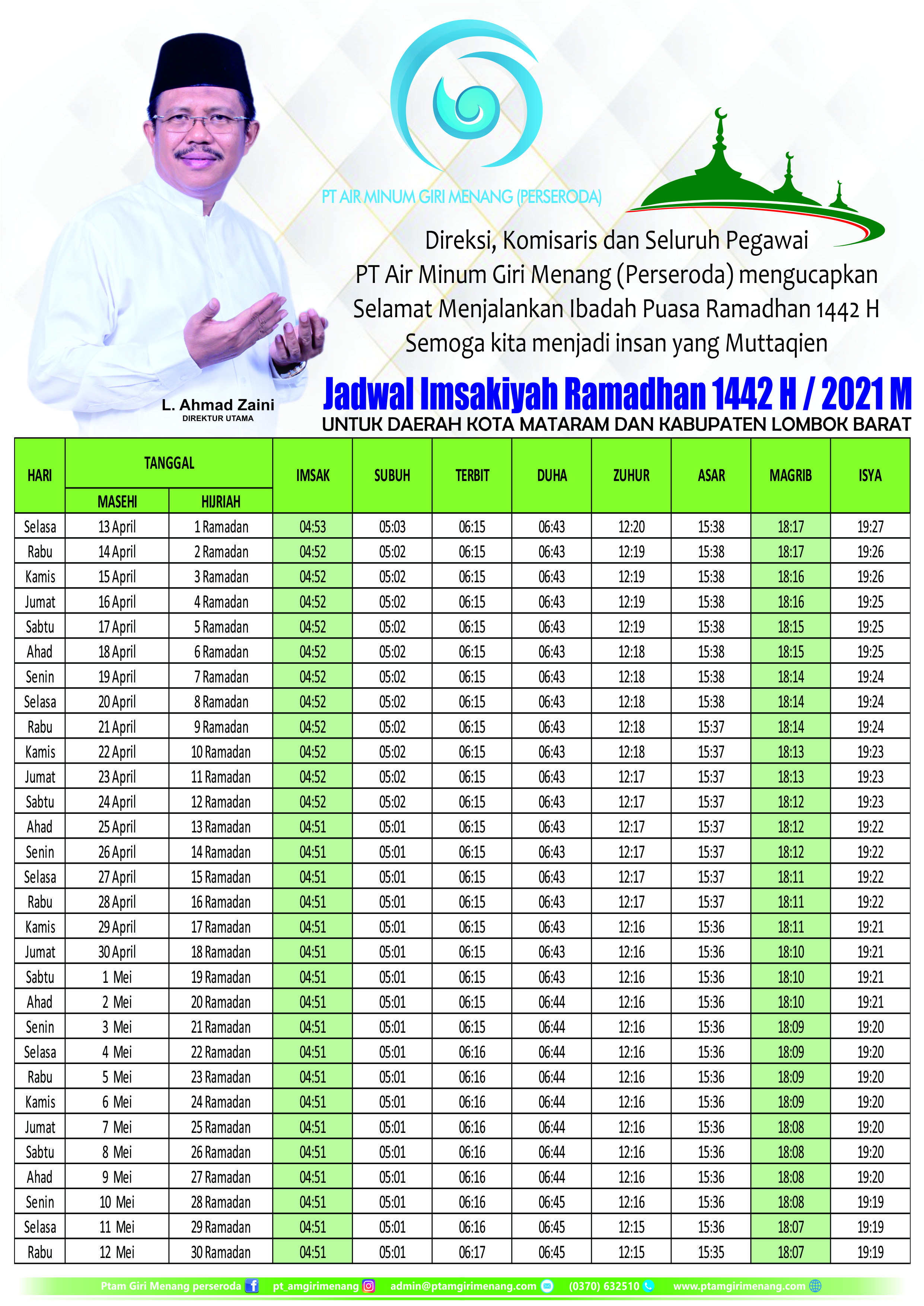 JADWAL IMSAKIYAH BULAN RAMADHAN 1442 H / 2021 M