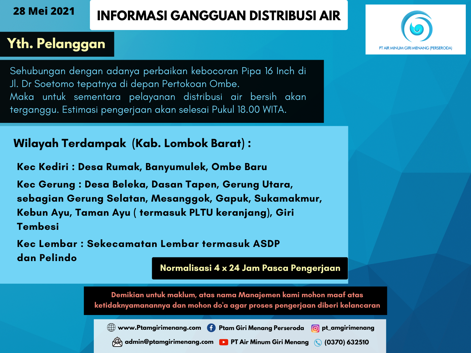 Informasi Gangguan Distribusi Air Bersih