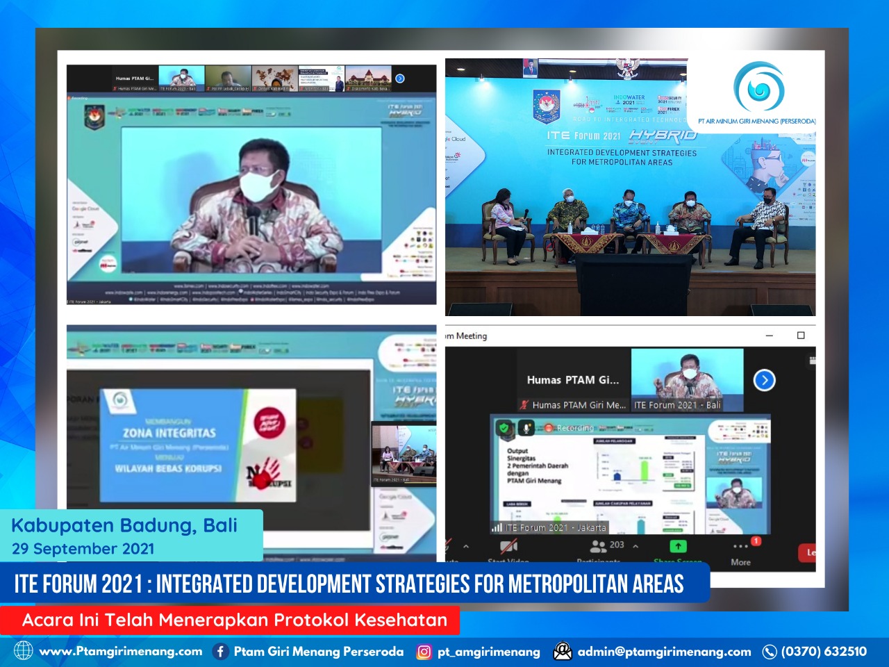 DIREKTUR UTAMA PTAM GIRI MENANG MENJADI NARASUMBER PADA KEGIATAN INTEGRETED TECHNOLOGY EVENT (ITE) 2021 HYBIRD FORUM