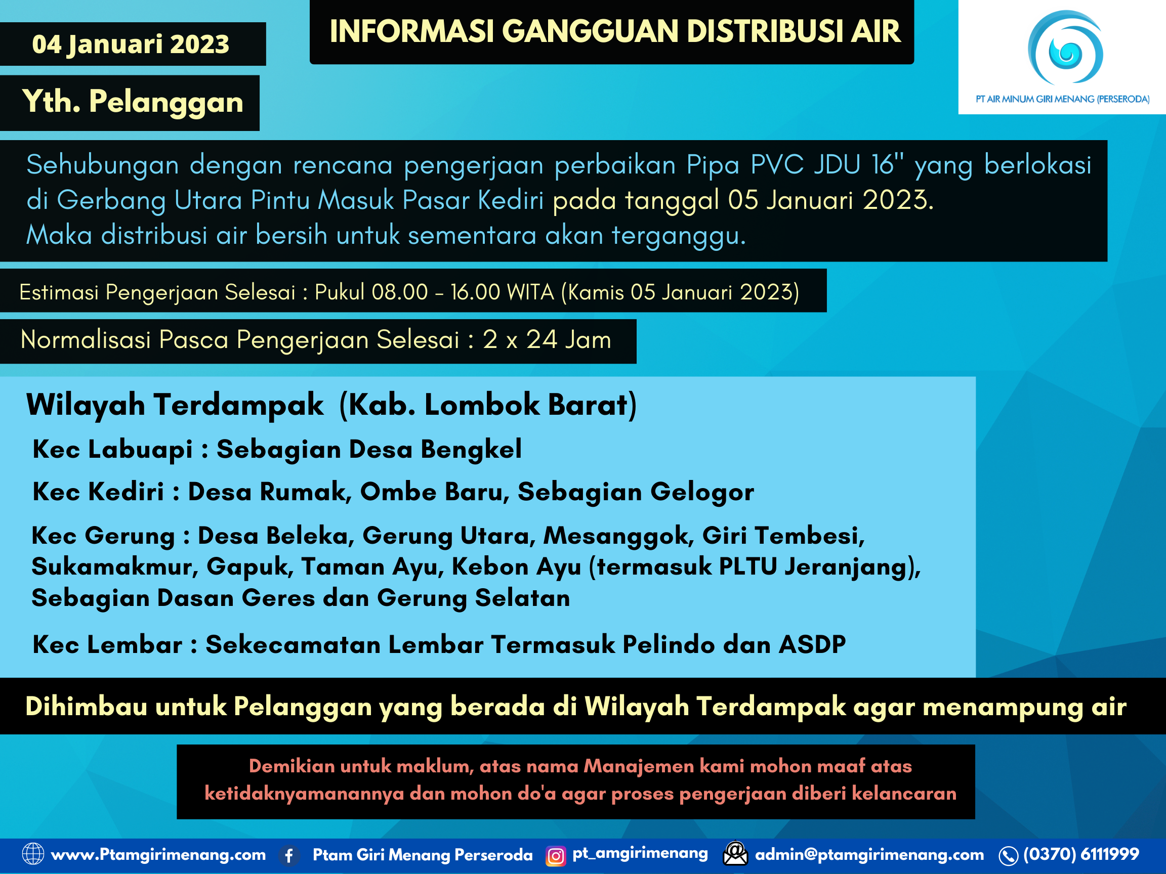 Informasi Gangguan Distribusi Air