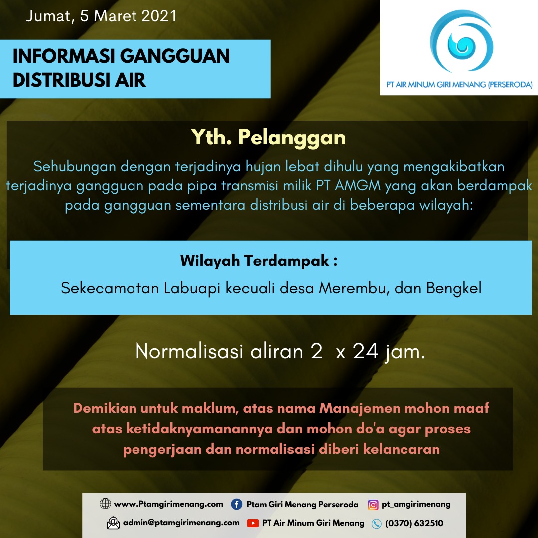 Informasi Gangguan Distribusi Air Bersih