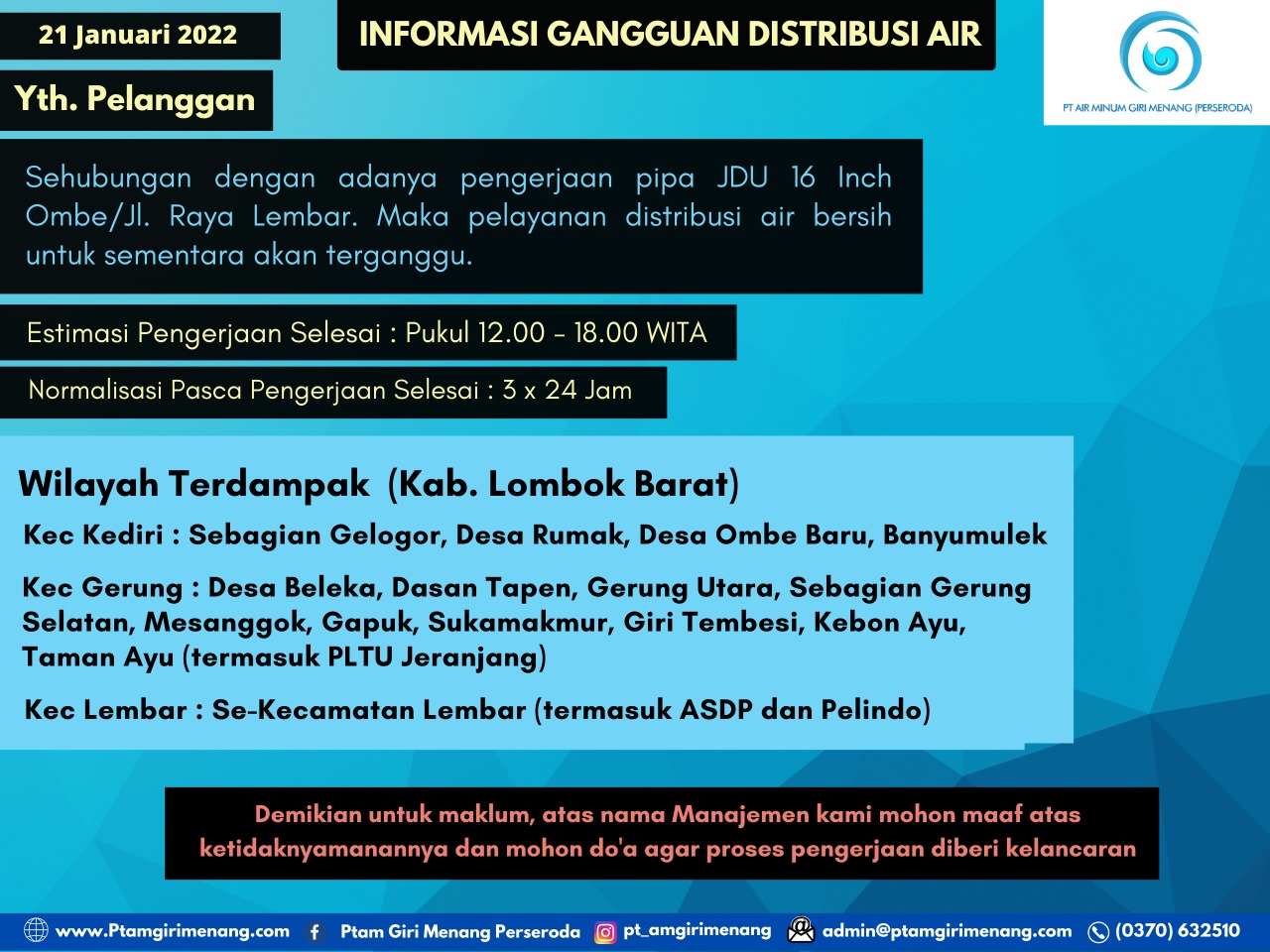 INFORMASI GANGGUAN DISTRIBUSI AIR