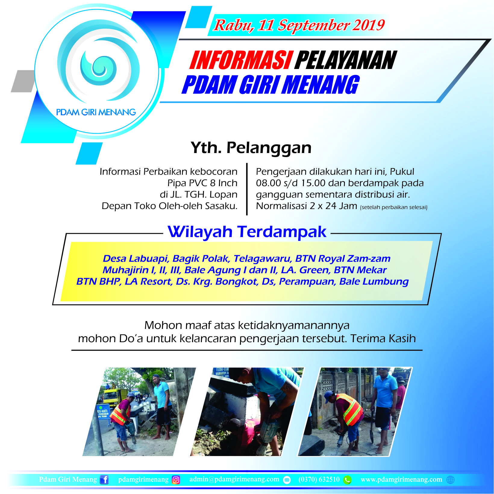 Informasi Pelayanan PDAM Giri Menang