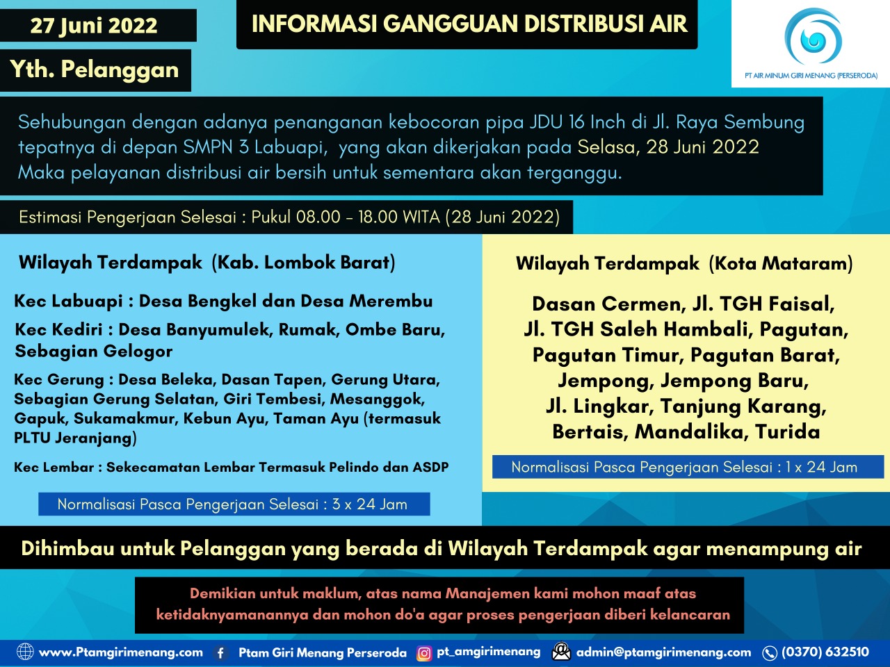 INFORMASI GANGGUAN DISTRIBUSI AIR