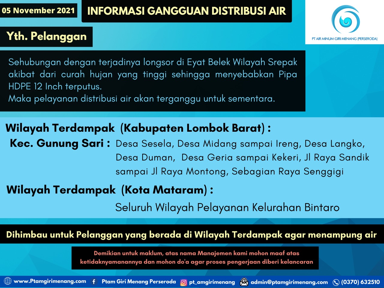 INFORMASI GANGGUAN DISTRIBUSI AIR