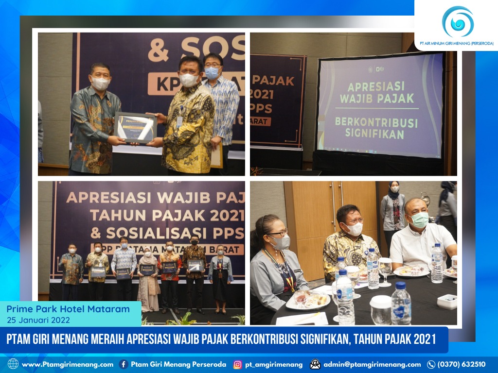 PENGHARGAAN PERTAMA DI TAHUN 2022, PTAM GIRI MENANG MERAIH APRESIASI WAJIB PAJAK BERKONTRIBUSI SIGNIFIKAN