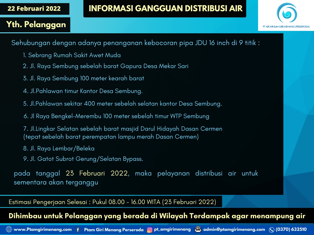 INFORMASI GANGGUAN DISTRIBUSI AIR