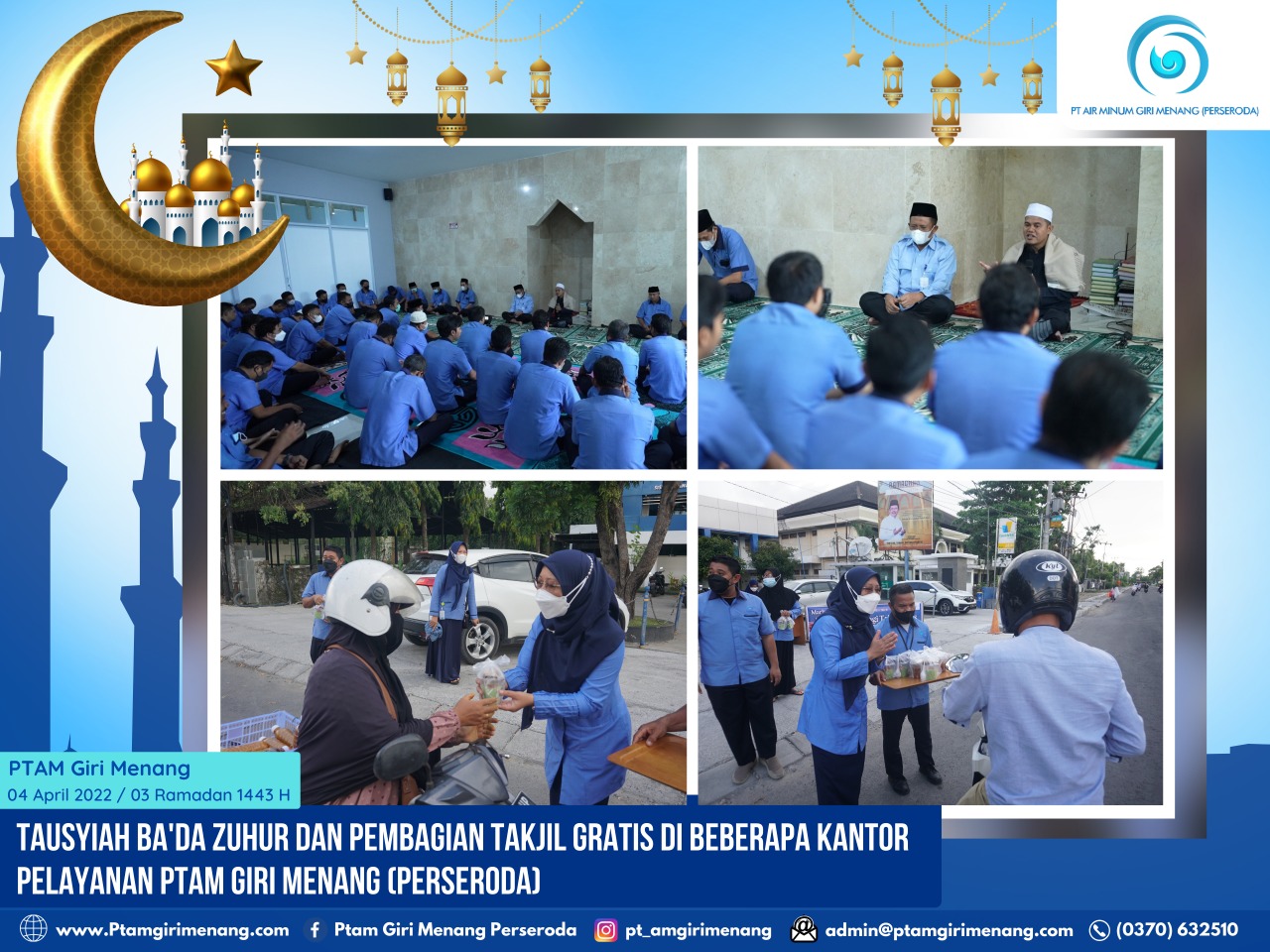 BULAN RAMADHAN 1443 H, PTAM GIRI MENANG (PERSERODA) MENYELENGGARAKAN KEGIATAN IMTAQ DAN BERBAGI UNTUK SESAMA