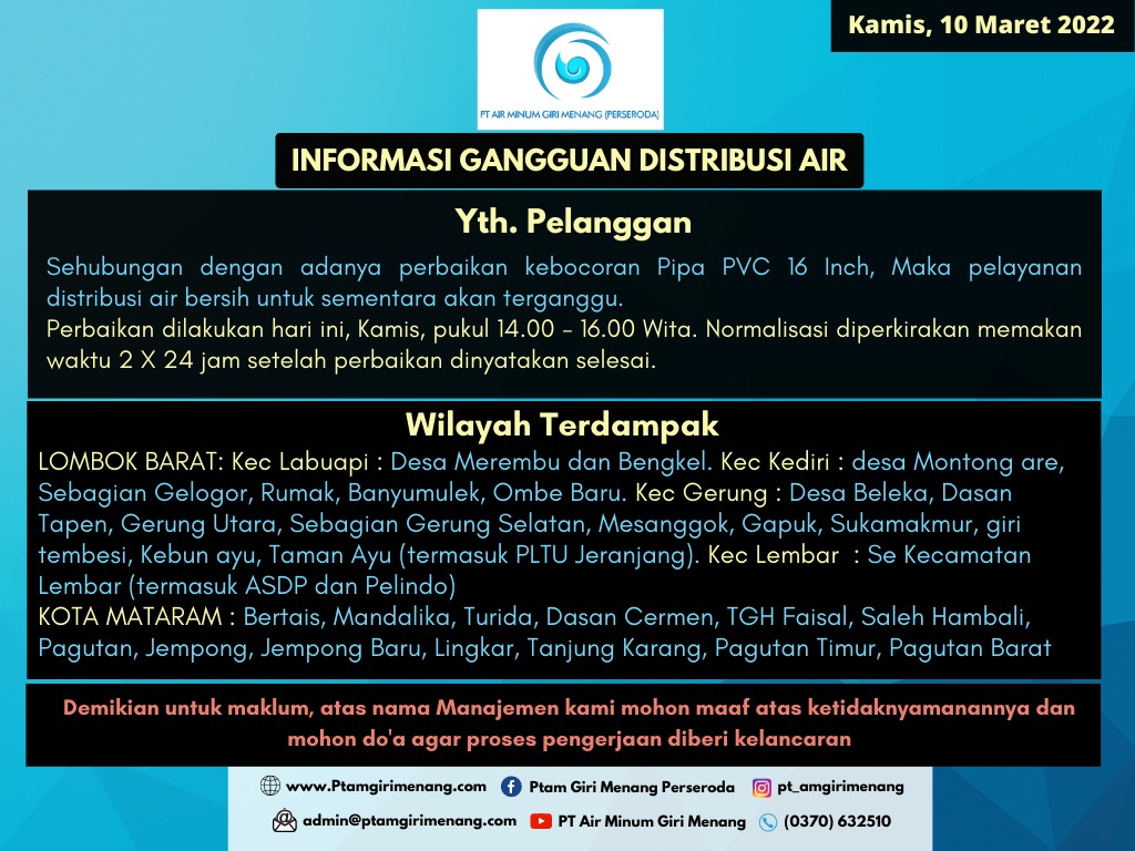 INFORMASI GANGGUAN DISTRIBUSI AIR