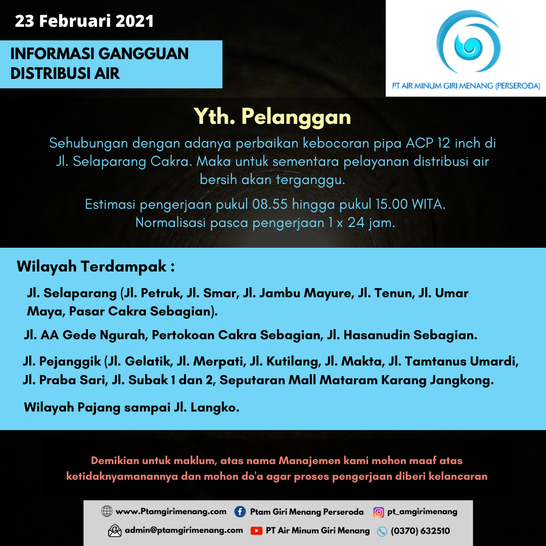 Informasi Perbaikan Pipa Distribusi Air Bersih