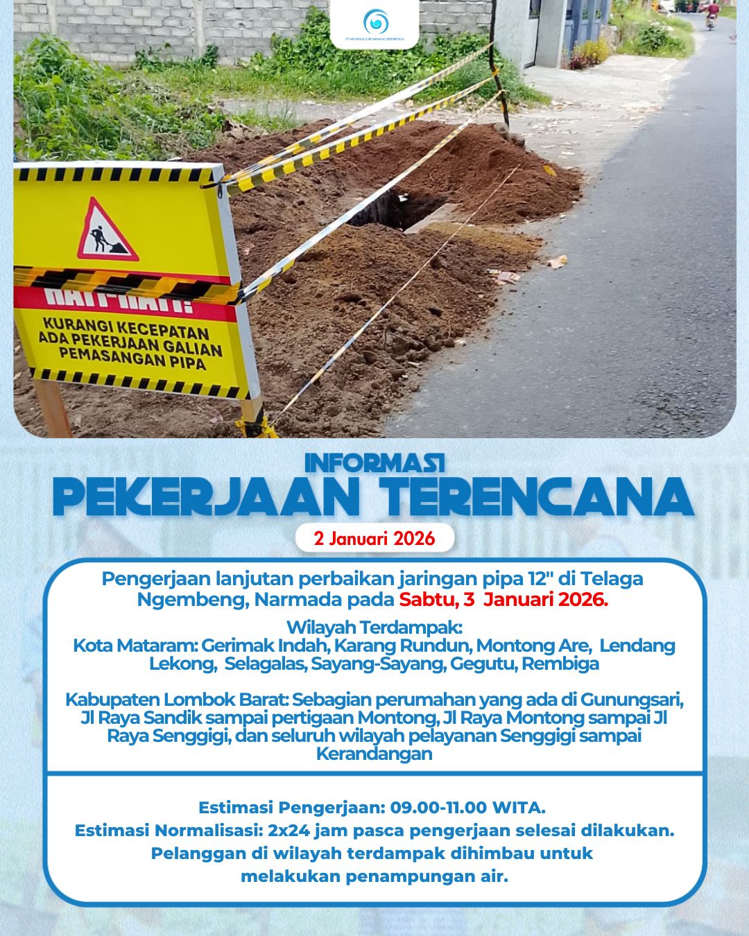 Perbaikan Pipa 12" Telaga Ngembeng