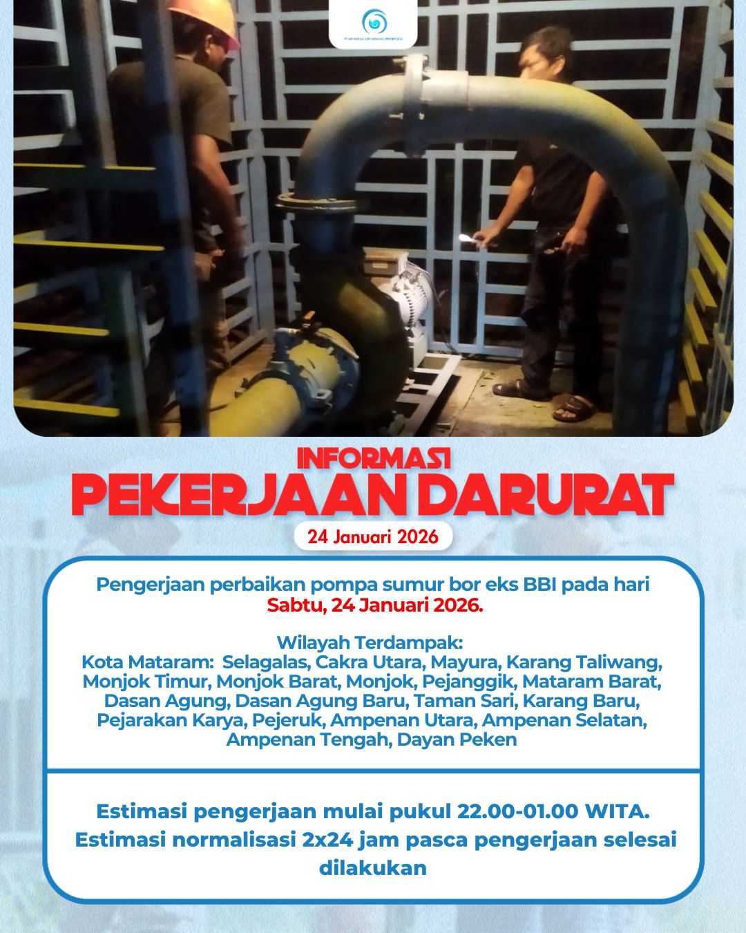 Pengerjaan perbaikan pompa sumur bor eks BBI